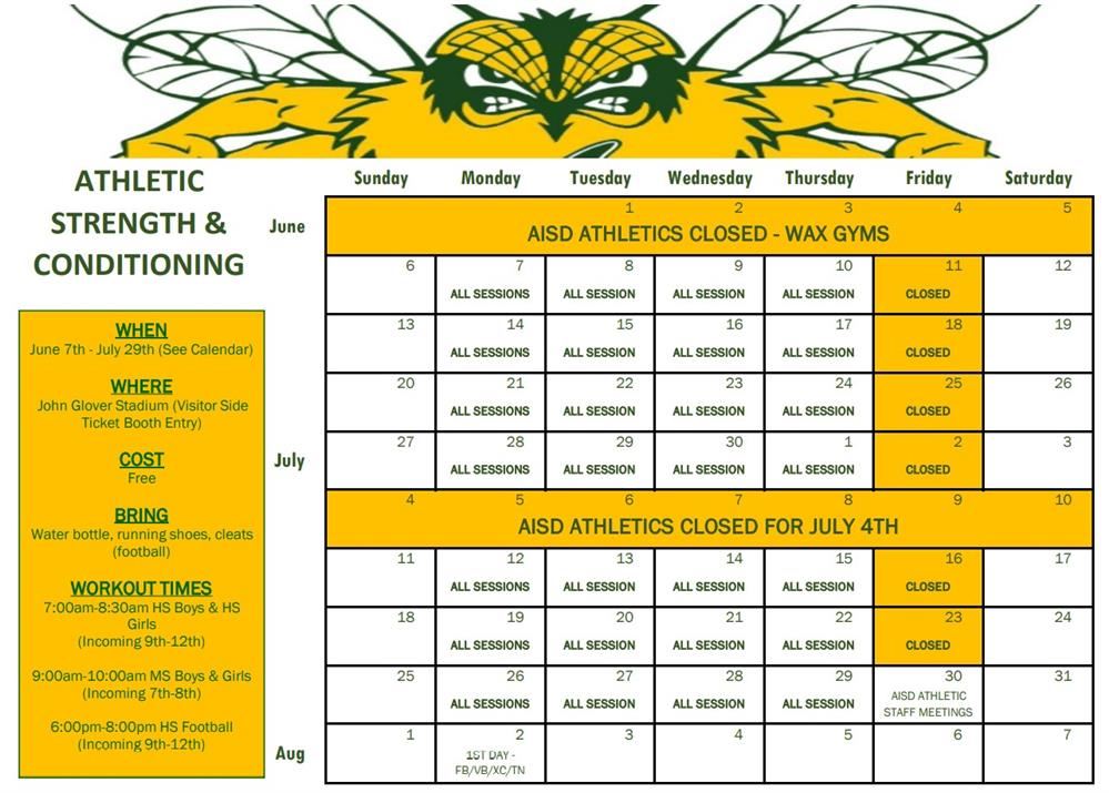 Athletic Strength and Conditioning Schedule Athletic Strength and Conditioning Schedule